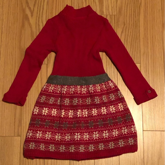 Red Knit Dress with Snowflake Pattern - Picture 2 of 5